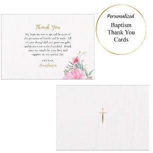 Helle und glückliche rosa Blumen orthodoxe Taufe Dankeskarte