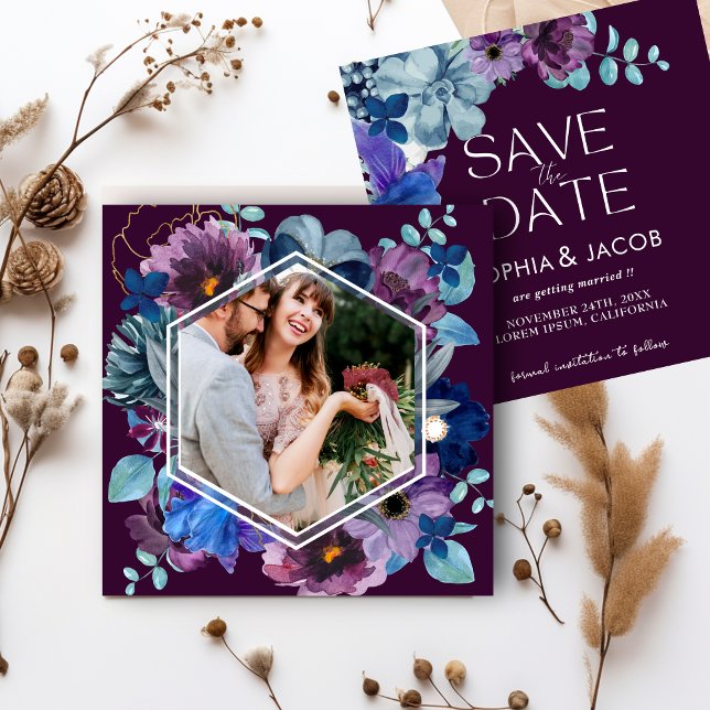 Helle und kühn blühende Magenta Winterhochzeit Save The Date (Von Creator hochgeladen)