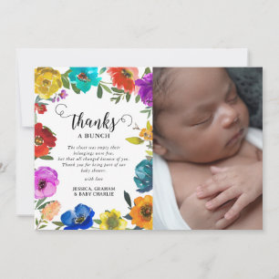 Helle und kühne florale Babyparty Dankeskarte