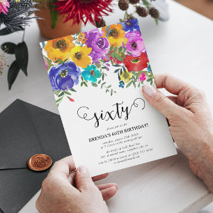 Helle und kühne Florals zum 60. Geburtstag Einladung