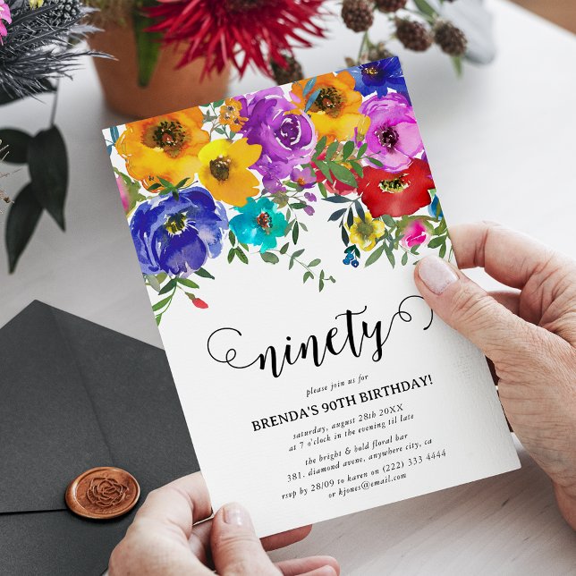 Helle und kühne Florals zum 90. Geburtstag Einladung (Von Creator hochgeladen)