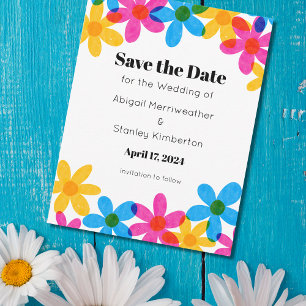 Helle und kühne Hippie-Blume Save the Date Einladung