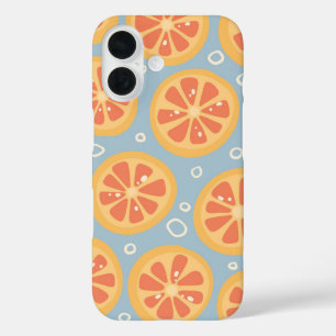 Helle und kühne Orangenscheiben auf Blau iPhone 16 Hülle