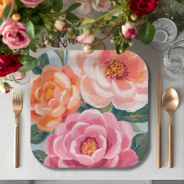 helle und lebendige florale Hochzeitsdusche Pappteller