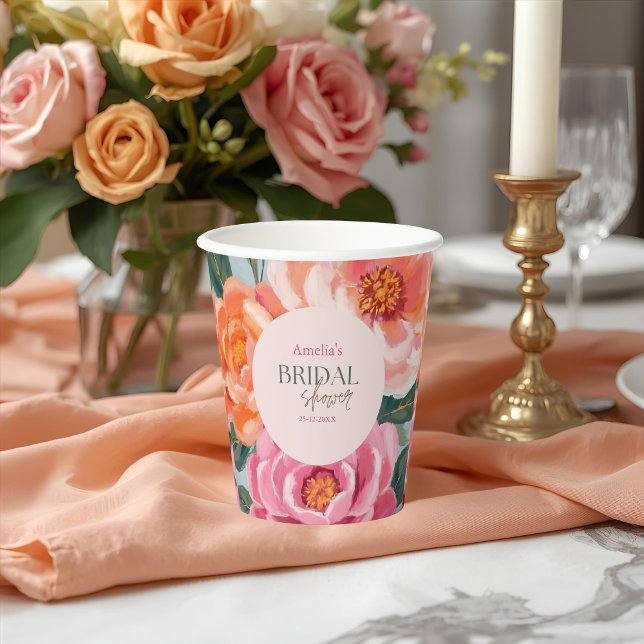 helle und mutige lebendige florale Hochzeitsdusche Pappbecher (Von Creator hochgeladen)