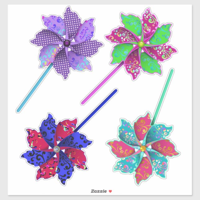 Helle und schöne farbenfrohe Pinwheels Aufkleber (Blatt)