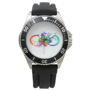 Helle Unendlichkeit mit Regenbogenschmetterling Armbanduhr