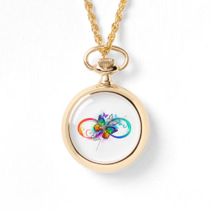 Helle Unendlichkeit mit Regenbogenschmetterling Armbanduhr