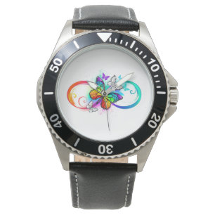 Helle Unendlichkeit mit Regenbogenschmetterling Armbanduhr