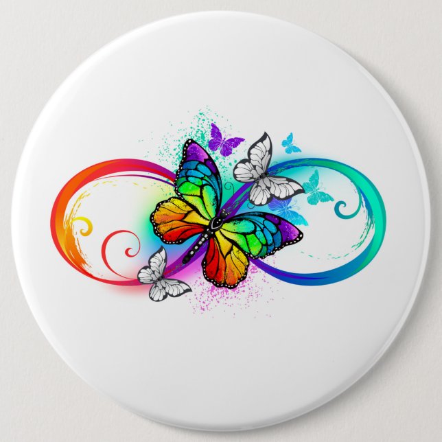 Helle Unendlichkeit mit Regenbogenschmetterling Button (Vorderseite)