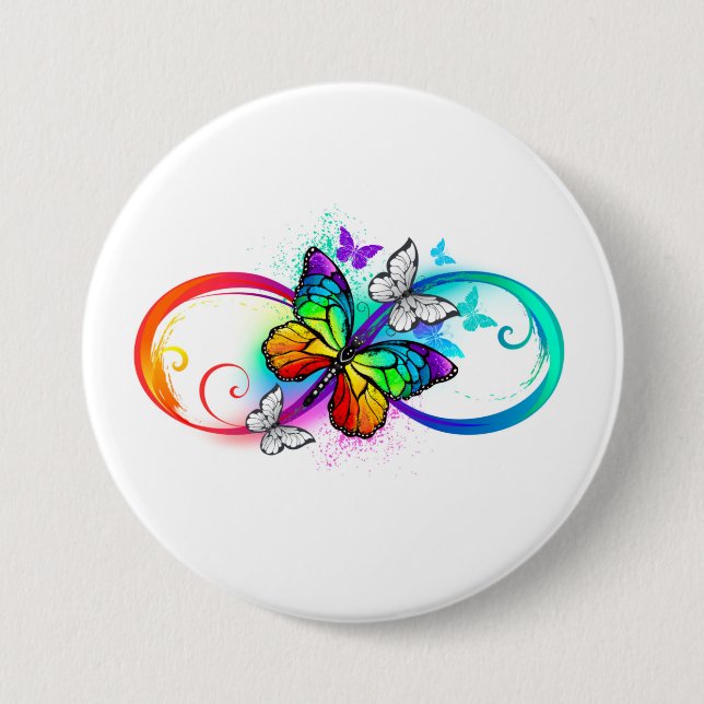 Helle Unendlichkeit mit Regenbogenschmetterling Button (Vorderseite)