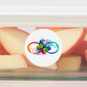 Helle Unendlichkeit mit Regenbogenschmetterling Etiketten