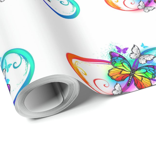 Helle Unendlichkeit mit Regenbogenschmetterling Geschenkpapier (Rolleneckpunkt)