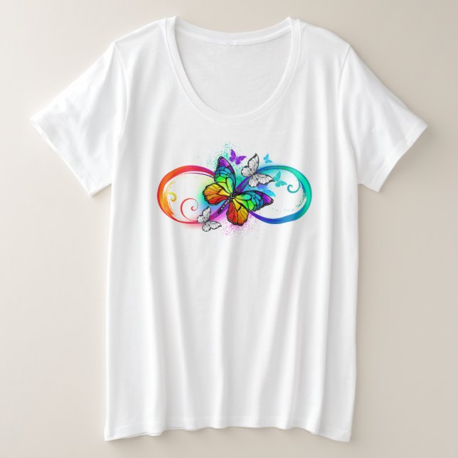 Helle Unendlichkeit mit Regenbogenschmetterling Große Größe T-Shirt (Design vorne)