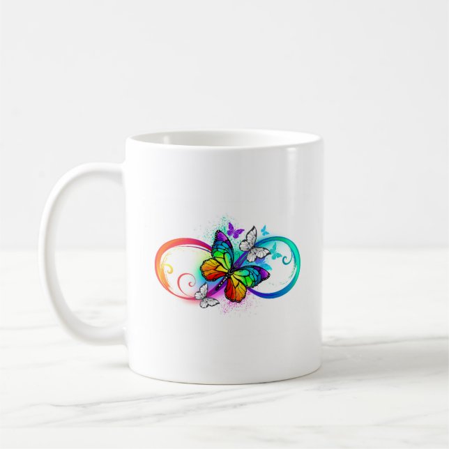 Helle Unendlichkeit mit Regenbogenschmetterling Kaffeetasse (Links)