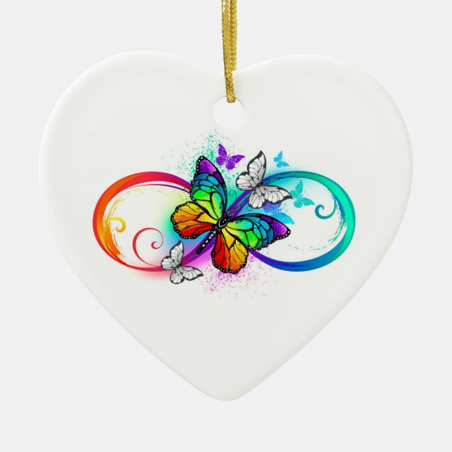 Helle Unendlichkeit mit Regenbogenschmetterling Keramik Ornament (Vorne)