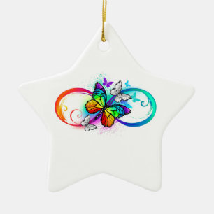 Helle Unendlichkeit mit Regenbogenschmetterling Keramik Ornament