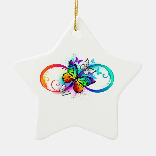 Helle Unendlichkeit mit Regenbogenschmetterling Keramik Ornament (Vorne)