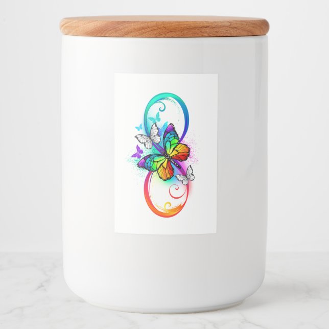 Helle Unendlichkeit mit Regenbogenschmetterling Lebensmitteletikett (Vorderseite)