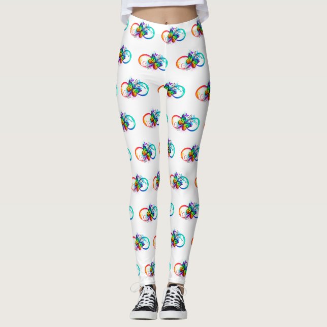 Helle Unendlichkeit mit Regenbogenschmetterling Leggings (Vorderseite)