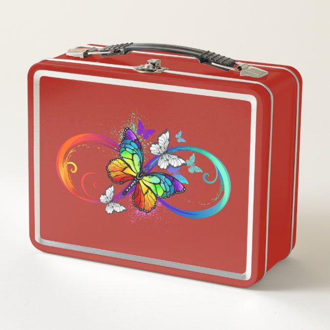 Helle Unendlichkeit mit Regenbogenschmetterling Metall Brotdose (Vorderseite)