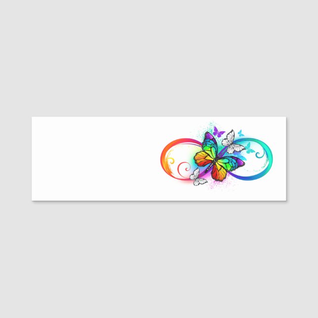 Helle Unendlichkeit mit Regenbogenschmetterling Namensschild (Vorderseite)