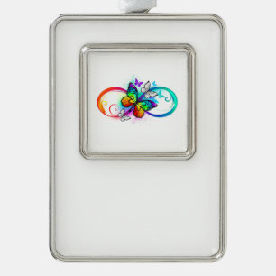 Helle Unendlichkeit mit Regenbogenschmetterling Rahmen-Ornament Silber
