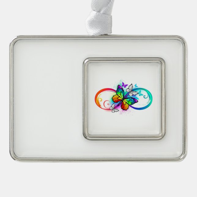 Helle Unendlichkeit mit Regenbogenschmetterling Rahmen-Ornament Silber (Vorderseite)
