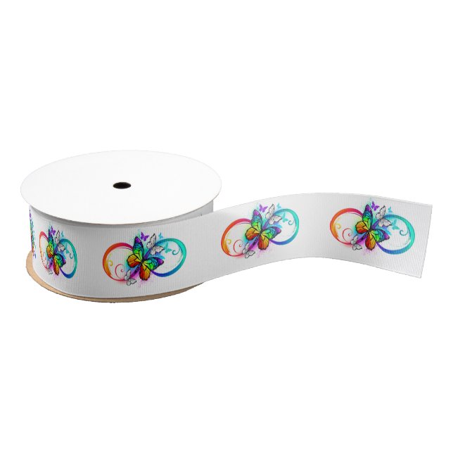Helle Unendlichkeit mit Regenbogenschmetterling Ripsband (Spule)