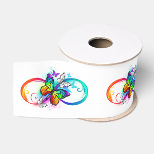 Helle Unendlichkeit mit Regenbogenschmetterling Ripsband