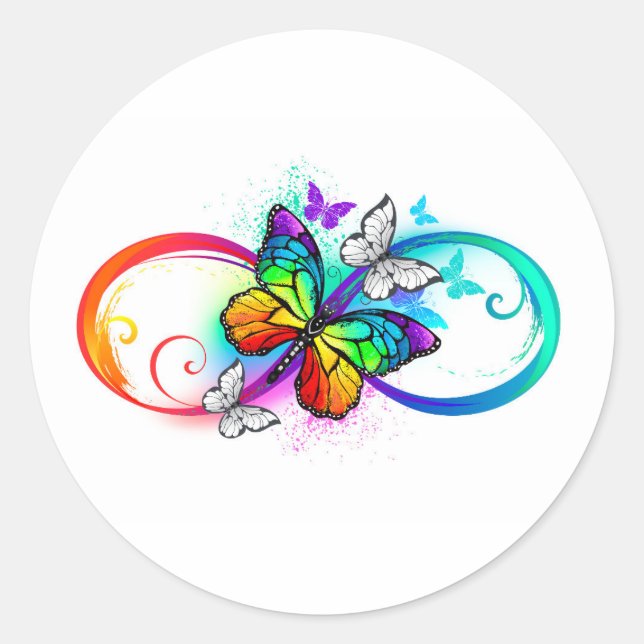 Helle Unendlichkeit mit Regenbogenschmetterling Runder Aufkleber (Vorderseite)