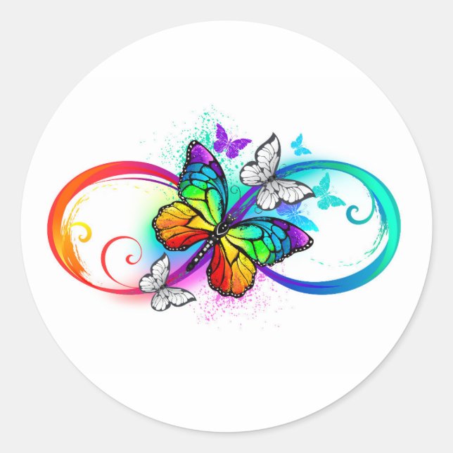 Helle Unendlichkeit mit Regenbogenschmetterling Runder Aufkleber (Vorderseite)