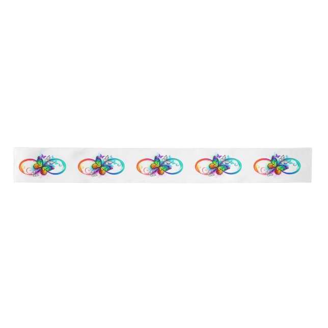 Helle Unendlichkeit mit Regenbogenschmetterling Satinband (Vorderseite)