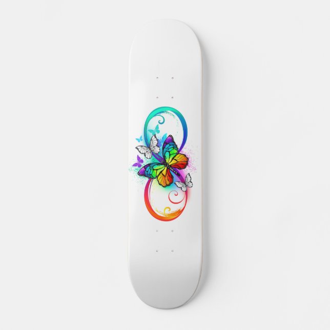 Helle Unendlichkeit mit Regenbogenschmetterling Skateboard (Vorderseite)