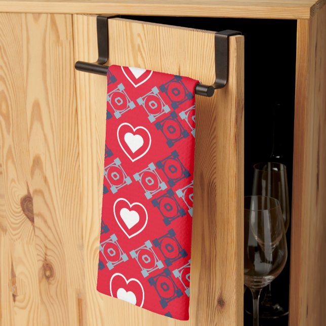 Helle Valentines Herz Muster Red Aquamarin Geschirrtuch (Drittel gefaltet)