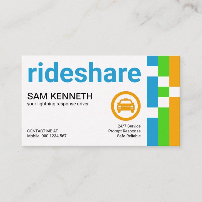 Helle vertikale Streifen Big Letters Ride Share Visitenkarte (Vorderseite)