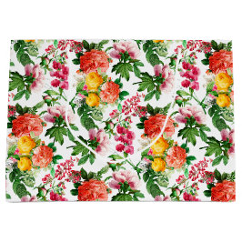 HELLE VINTAGE BLUMENBLUMEN AUF WEISS GROßE GESCHENKTÜTE