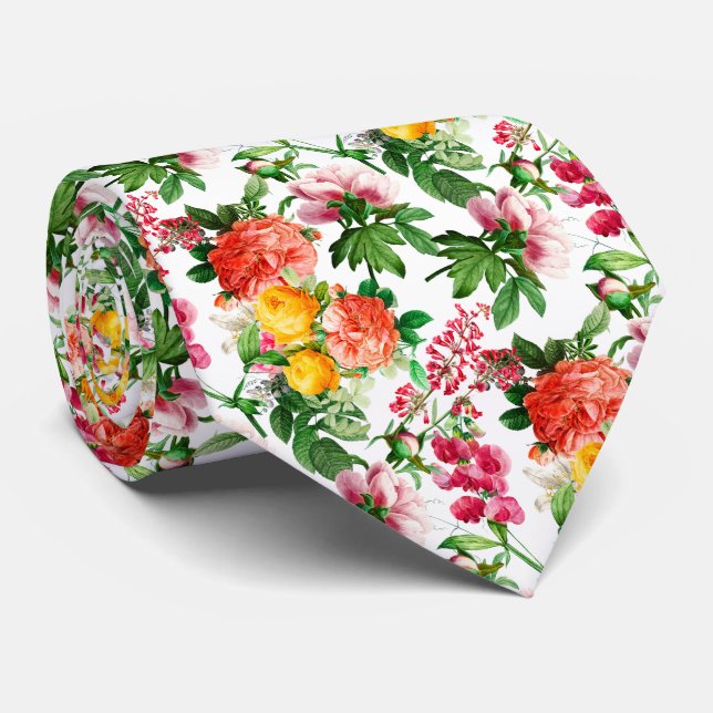 HELLE VINTAGE BLUMENBLUMEN AUF WEISSEN MÄNNERN KRAWATTE (Gerollt)