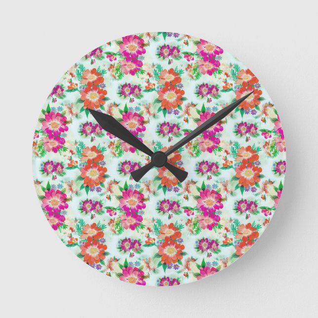 Helle Vintage-Blumenmuster Runde Wanduhr (Vorderseite)