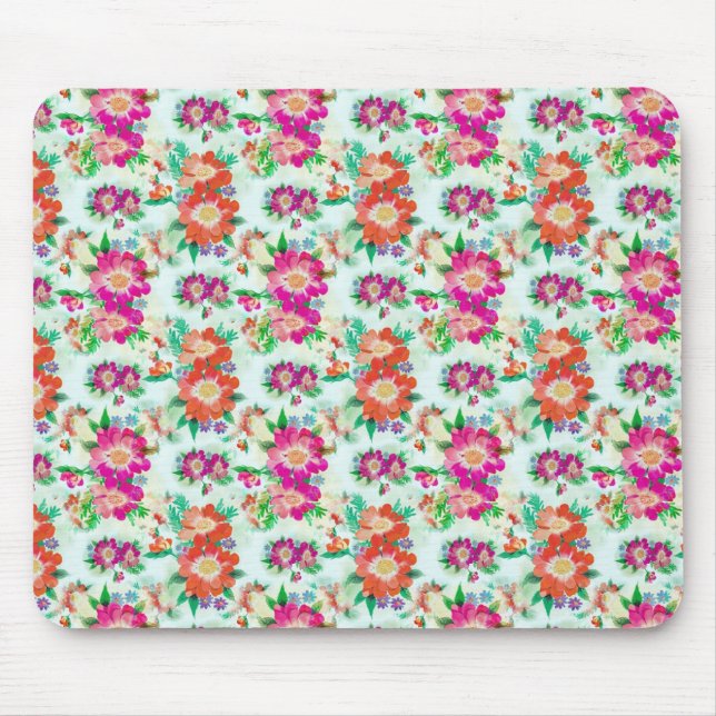 Helle Vintage Blumenrosa und rote Blume Mousepad (Vorne)