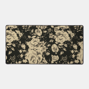Helle Vintage-Ölblumen auf Schwarz Schreibtischunterlage