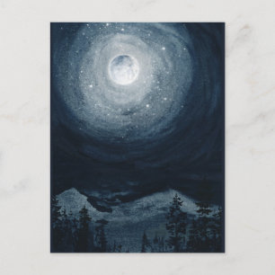 Helle Vollmond Stern dunkelblauer Nachthimmel Postkarte