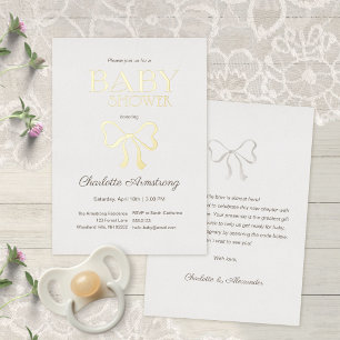 Helle warme Creme Elegante Schleife Baby Shower Folieneinladung