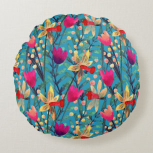 Helle Wasserfarbe: florennahes Design. Rundes Kissen