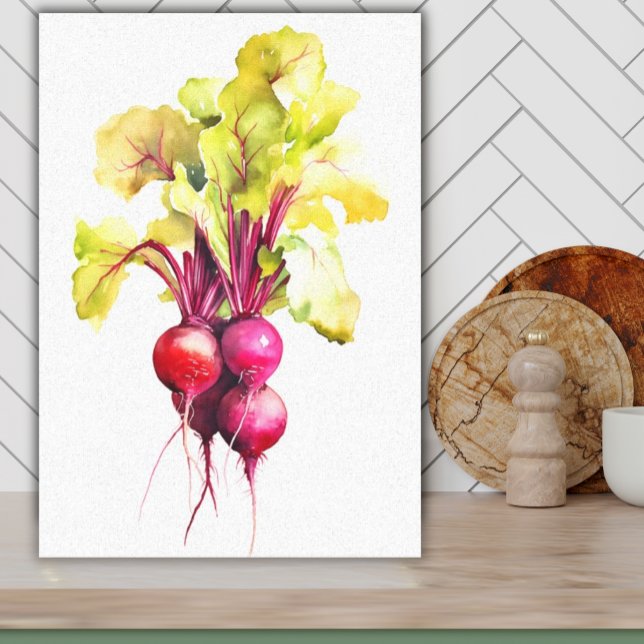 Helle Wasserfarben Beets Veggie Kunst, Dichtung un Leinwanddruck (Canvas Print for Kitchen Art Bright Colorful Watercolor Bunch of Beets on White)