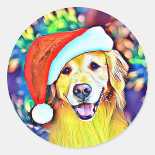Helle Weihnachten Golden Retriever Art Runder Aufkleber