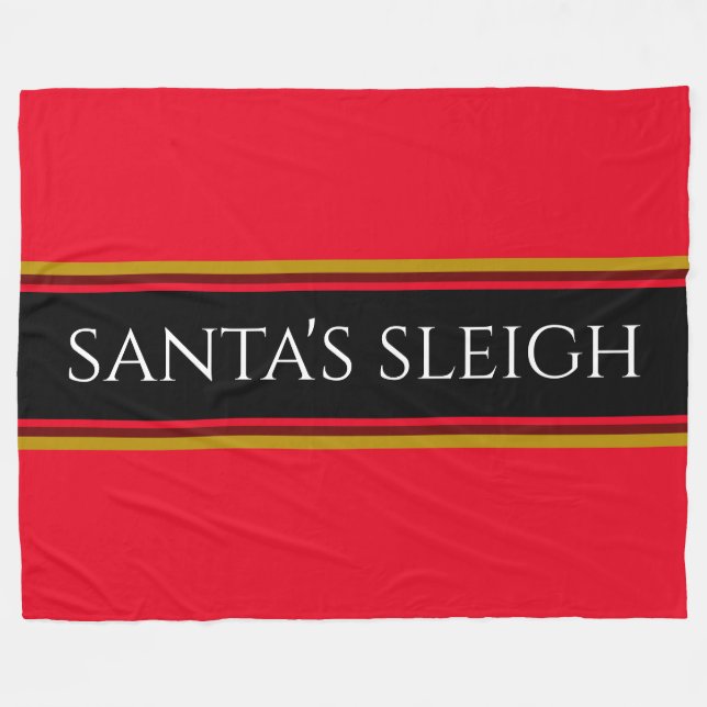 Helle Weihnachten Red Stripes Sleigh Text Fleecedecke (Vorderseite (Horizontal))