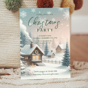 Helle Weihnachts-Party Einladung mit Schneeszene
