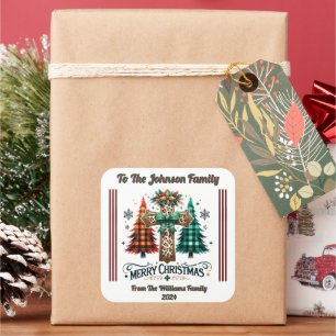 Helle Weihnachtsaufkleber für Geschenke Quadratischer Aufkleber