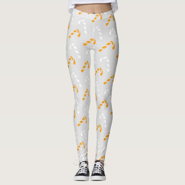 Helle Weihnachtskandinchen Muster Leggings (Vorderseite)